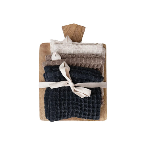 Waffle Weave Dish Cloths with Cheese Serving Board
