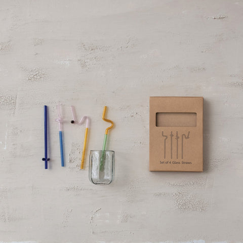 Glass Twisted Drinking Straw Set