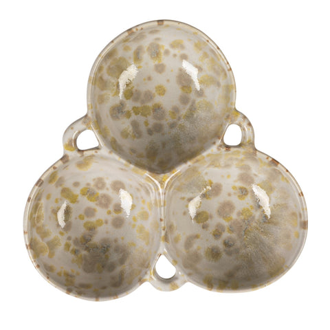 Three round ceramic plates with floral patterns on a white background