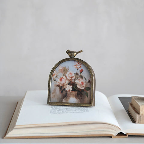 Metal Arched Photo Frame with Bird Finial