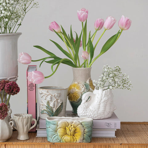 Stoneware Swan Shaped Vase