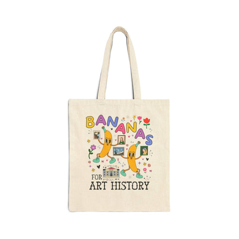 Tote bag with 'Bananas for Art History' design on a white background