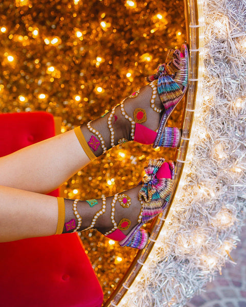 Pearls & Jewels Black Sheer Ankle Sock