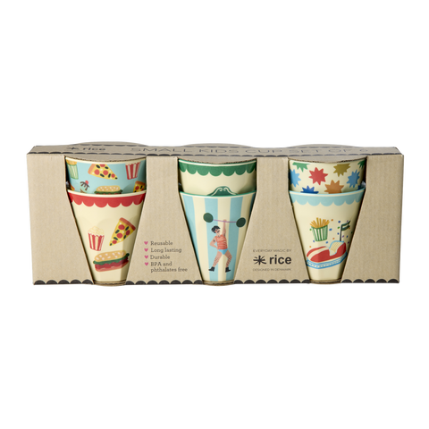 Melamine Kids Cups in Fun Fair Mint Prints - Small - 6 pcs. in Gift Box