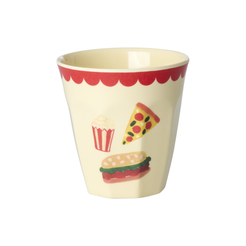 Melamine cup with food illustrations on a white background