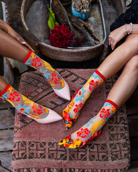 Flower Power Sheer Crew Sock
