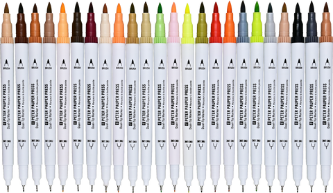 Set of dual tip markers with colorful caps on a white background