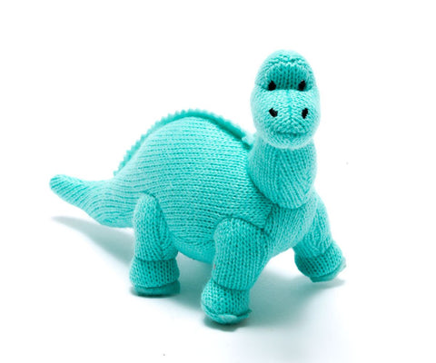 Diplodocus Knitted Dinosaur Rattle Ice Blue