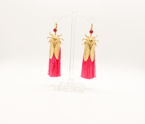 Brass Cicadas with Crystal and Tassel