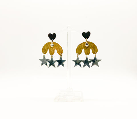 Heart Star and Evil Eye Chandelier Earrings