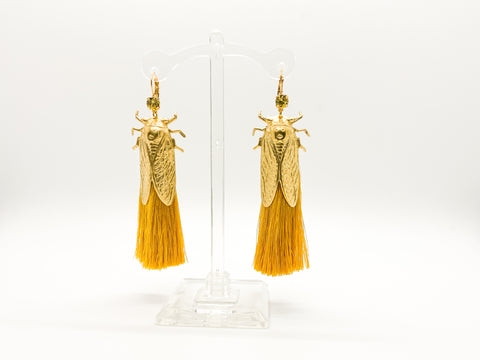 Brass Cicadas with Crystal and Tassel