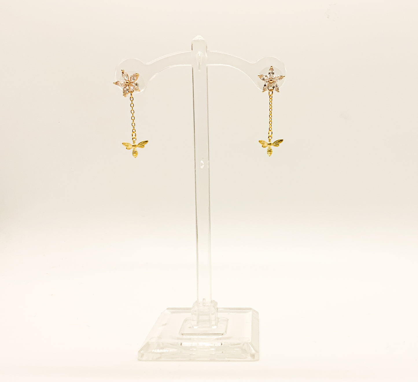 Brass Bees with Flower Crystal and Chain Earring