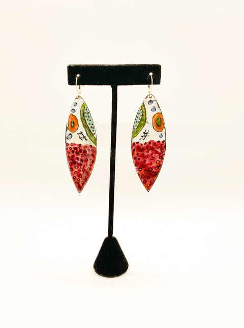 Long Pointed Oval Statement Enamel Earrings