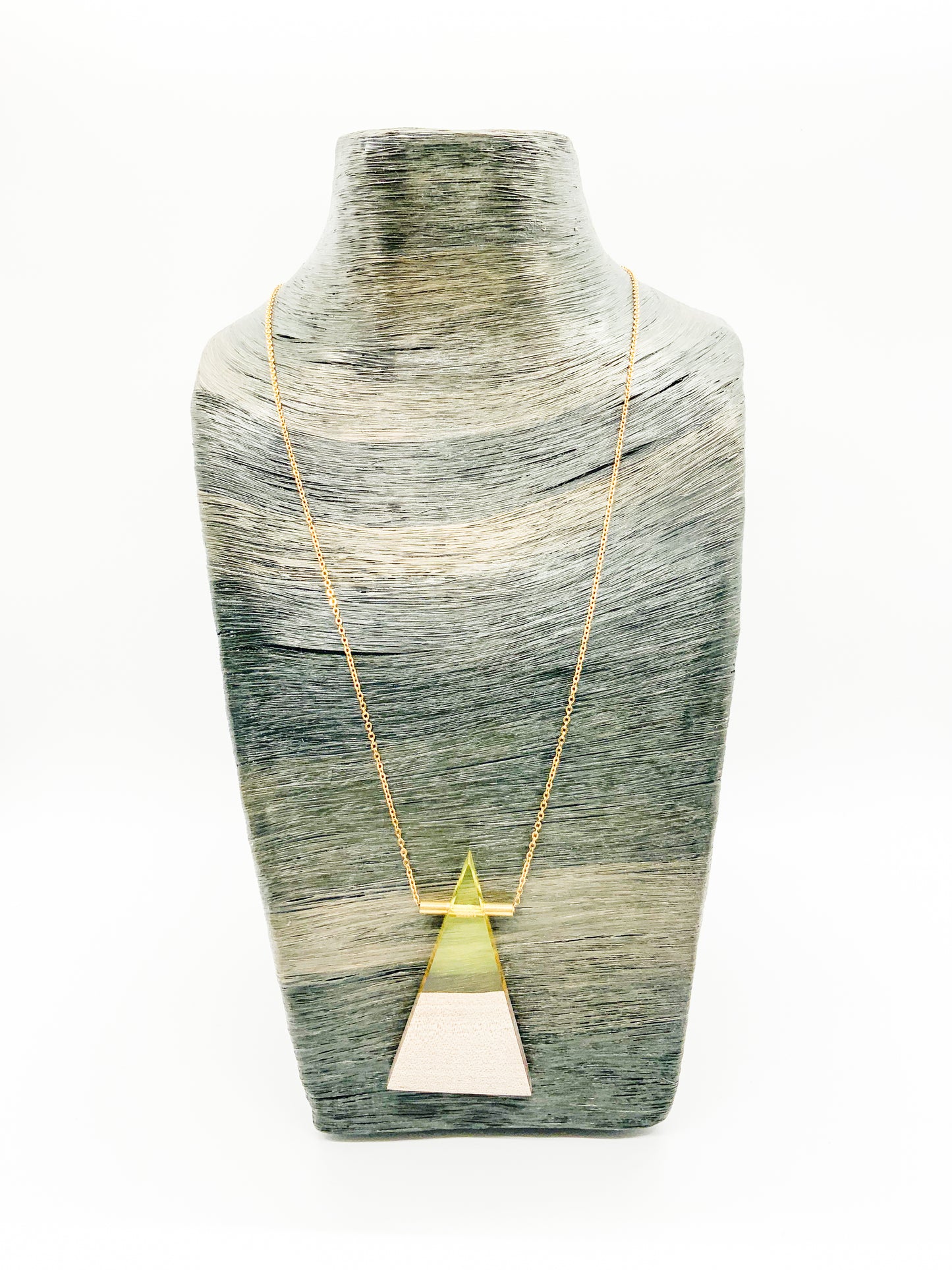 Green Triangle w/ Tube Wood & Resin Necklace