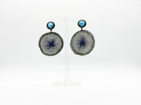 Knit Circle Earrings with Jewel Embellishment