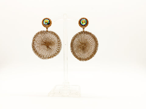 Knit Circle Earrings with Jewel Embellishment