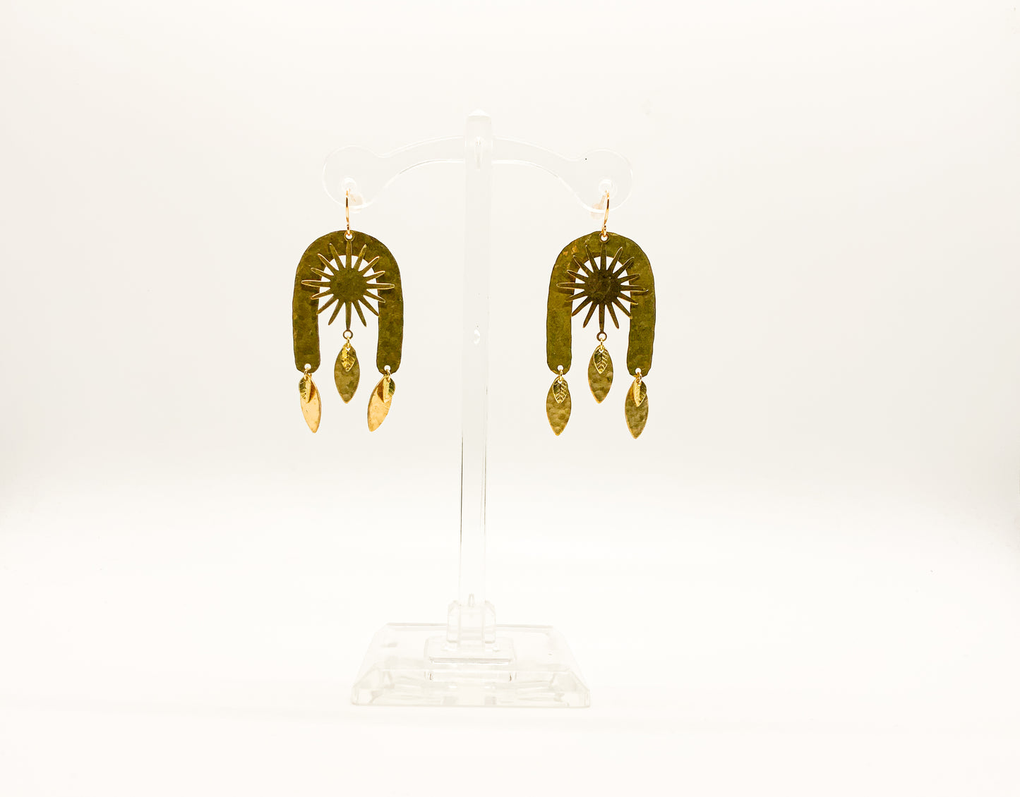 Hand Hammered Sun and Leaf Earrings