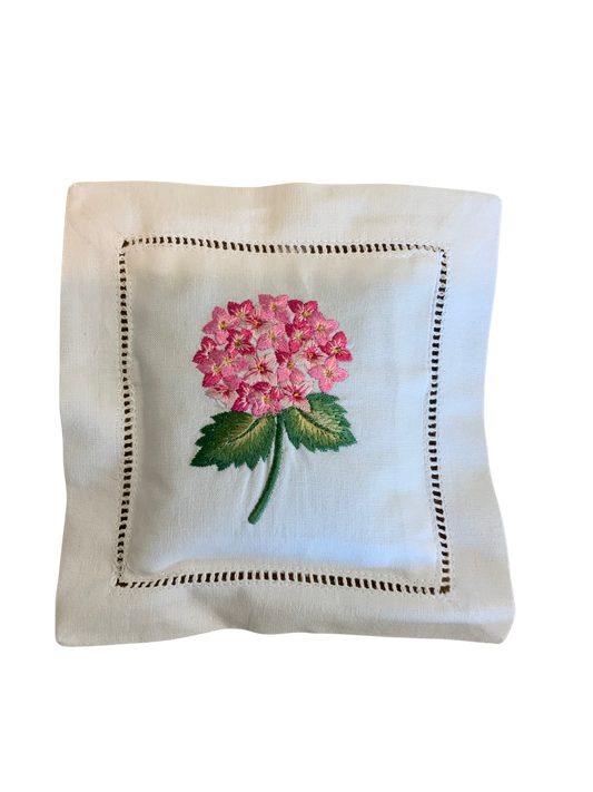 Pink Hydrangea Embroidered Sachet