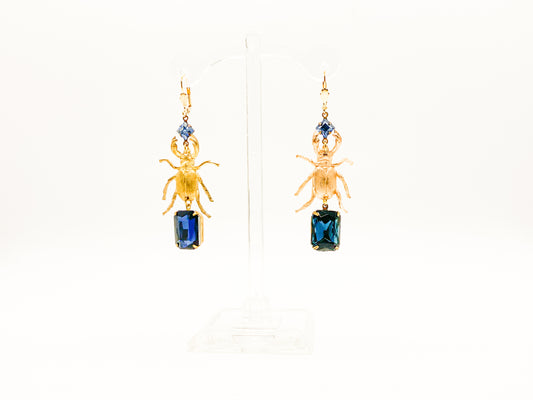 Beetles with Vintage Blue Crystal Earrings