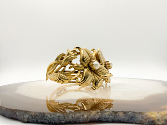 Hinged Flower Matte Antique Gold Bracelet