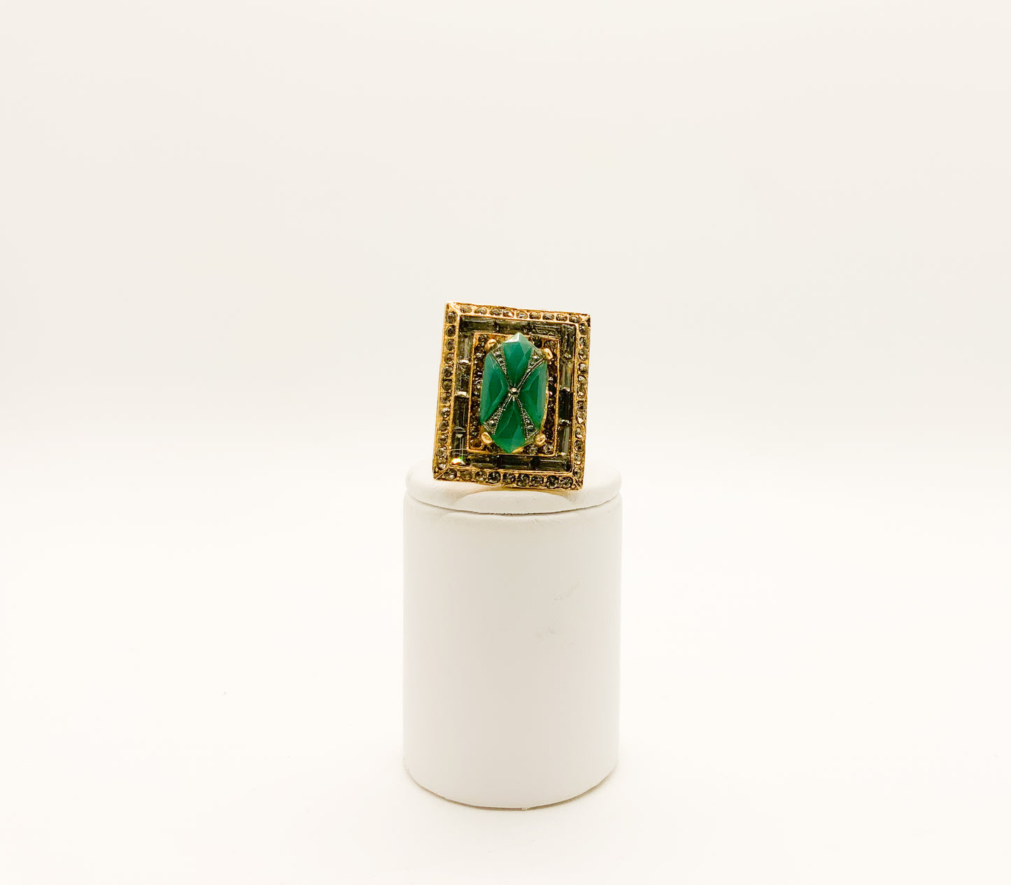 Ring with Green Center and Black Diamond