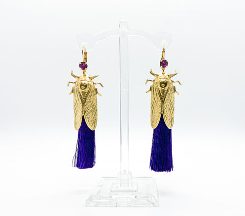 Brass Cicadas with Crystal and Tassel