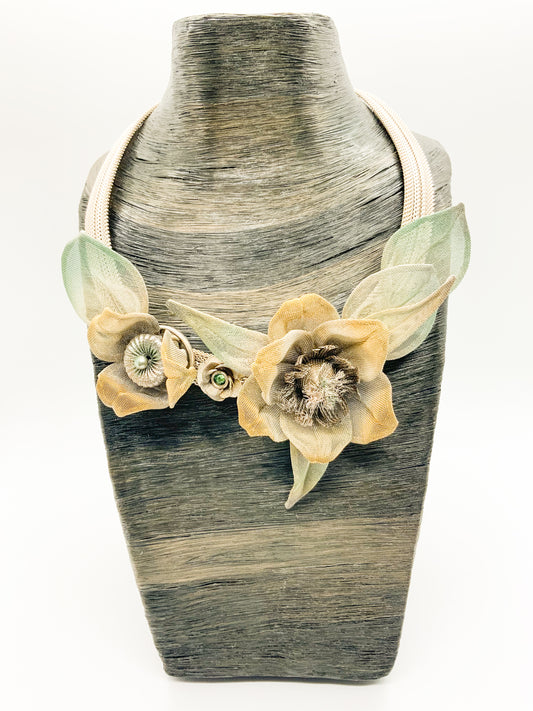 Flower Collage Necklace with Mesh Tulip Poplar Tree Flowers