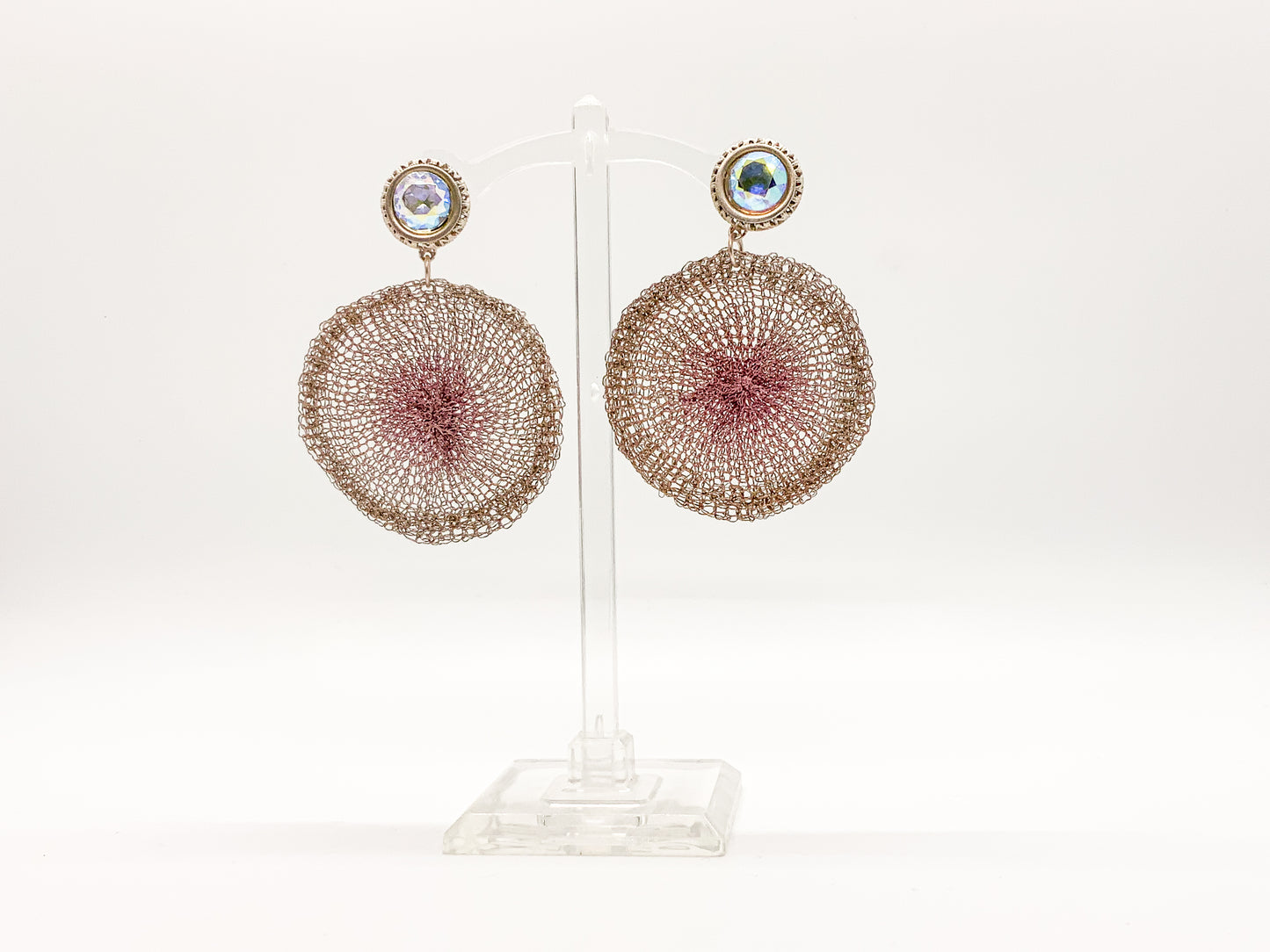 Knit Circle Earrings with Jewel Embellishment