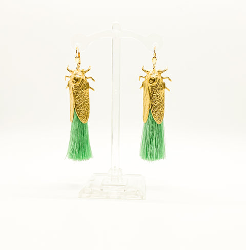 Brass Cicadas with Crystal and Tassel