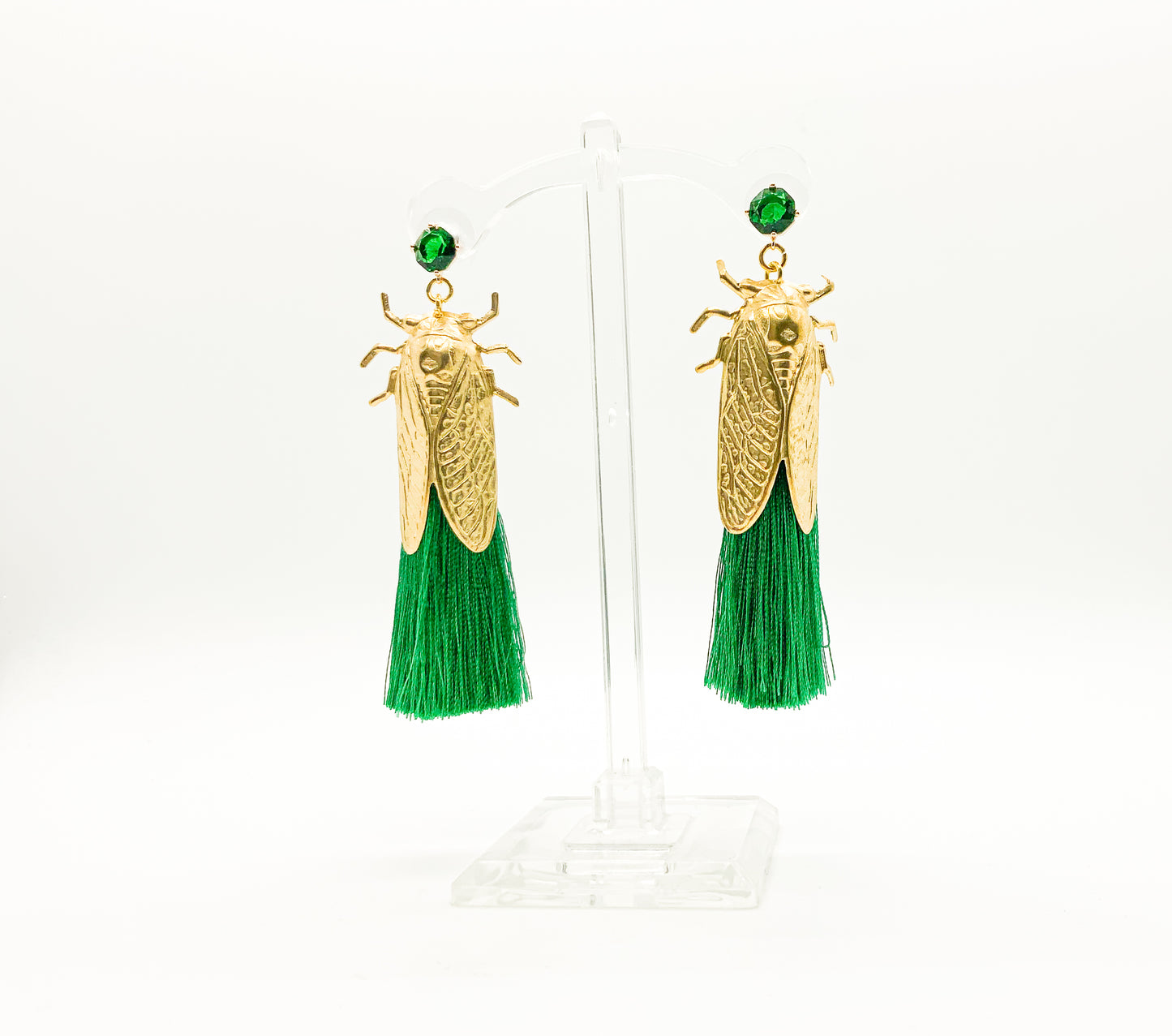 Brass Cicadas with Crystal and Tassel