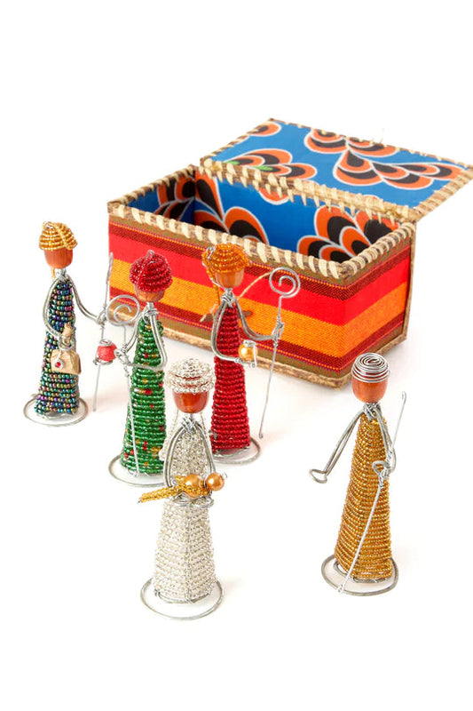 Kenyan Beaded Nativity Scene in Banana Fiber Box
