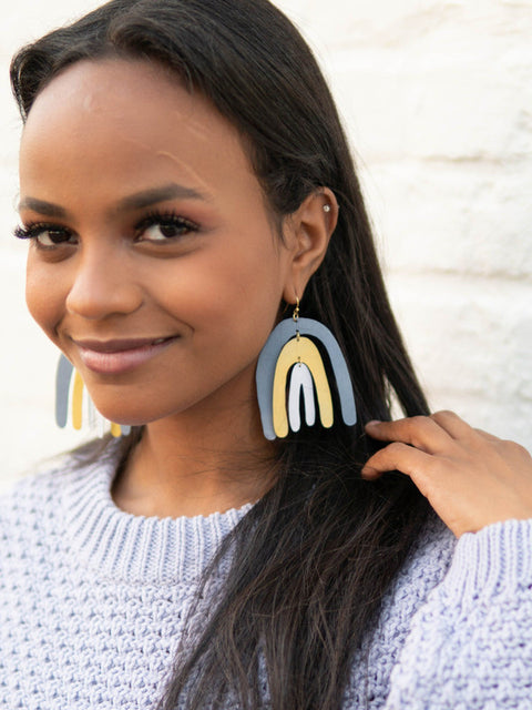 Grey Painted Rainbow Statement Earrings