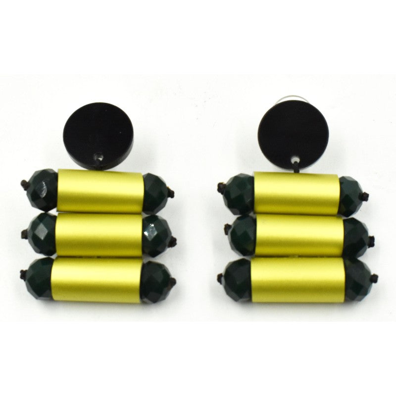 Aluminum Cylinder with Crystal Tip Earrings