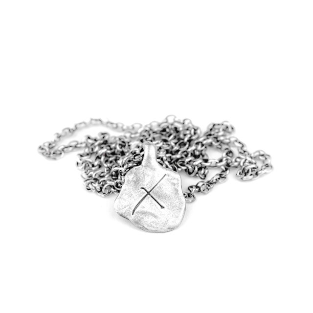 X Coin Necklace Rustic Sterling Silver