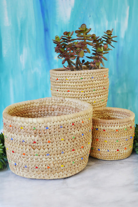 Basket with Dotted Rainbow Beads