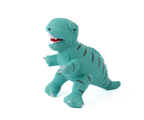 Knitted T-Rex Rattle Ice Blue