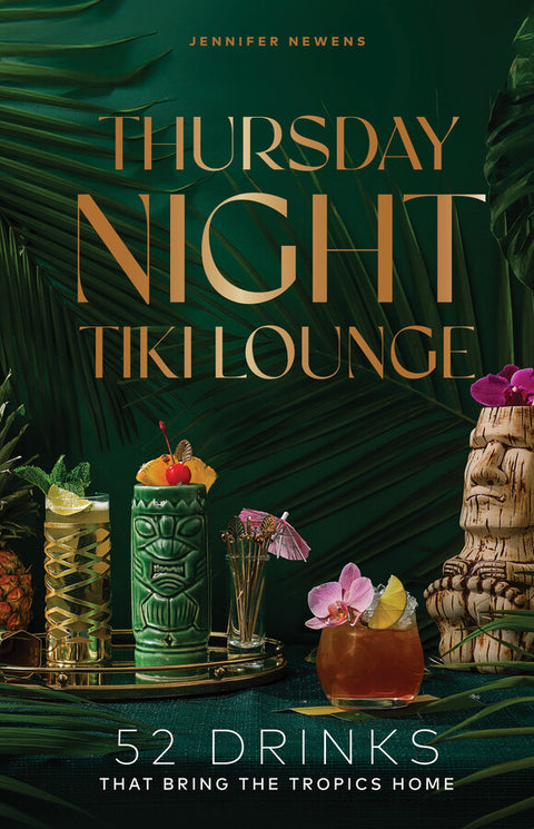 Book cover of 'Thursday Night Tiki Lounge' with tiki drinks and decor.