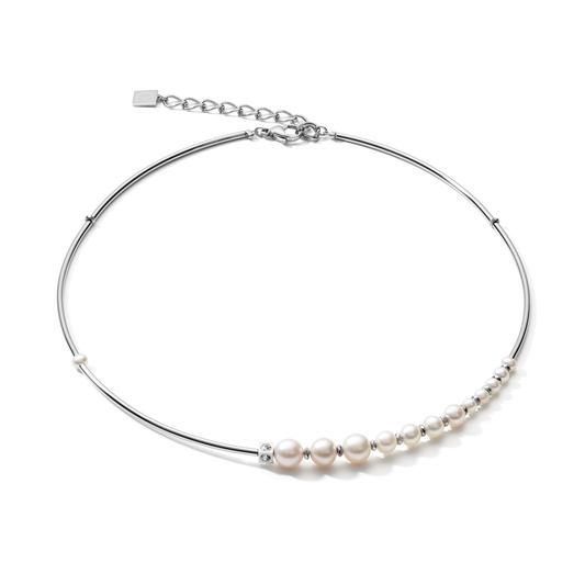 Necklace Asymmetry Freshwater Pearls & Sterling Silver White-Silver