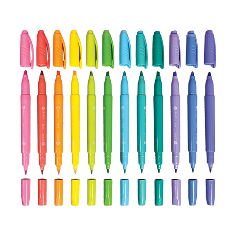 Set of 12 has a dual tip - one end has a fine point, the other a bold chisel tip.