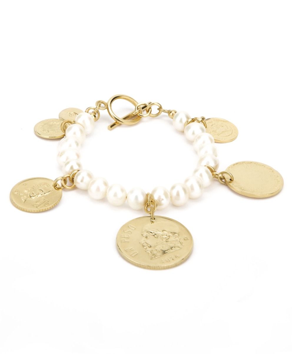 Gold Coin and Pearl Bracelet
