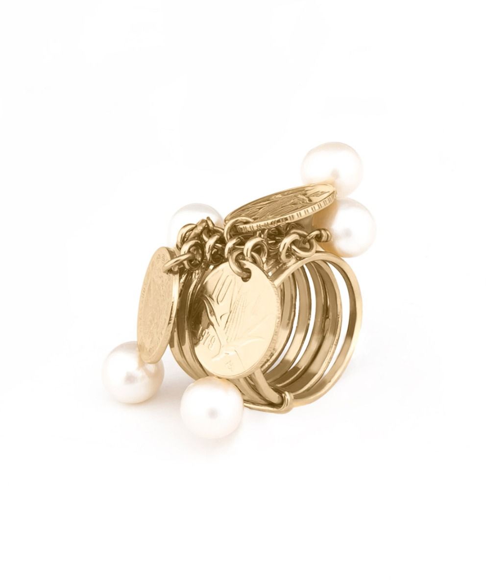 Gold Coin and Pearl Ring