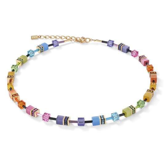 Geocube Multicolor Rainbow and Gold Necklace