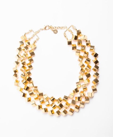 Gold Multi Layer Cube Necklace