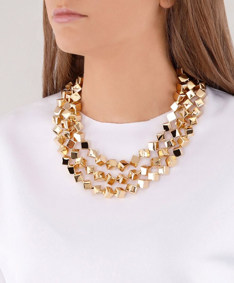 Gold Multi Layer Cube Necklace