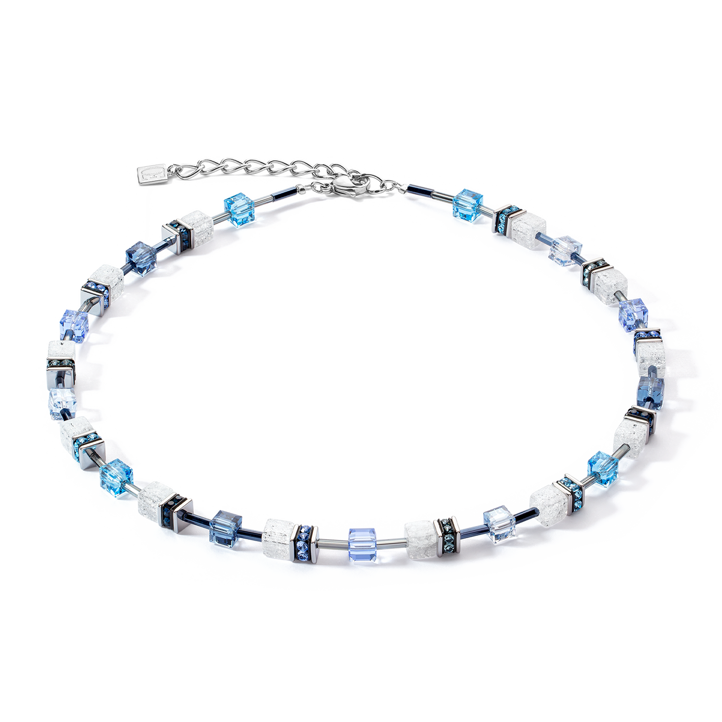 Precious Coeur: Rock Crystal, Swarovski Crystal Rhinestone Rondels Necklace BLUE