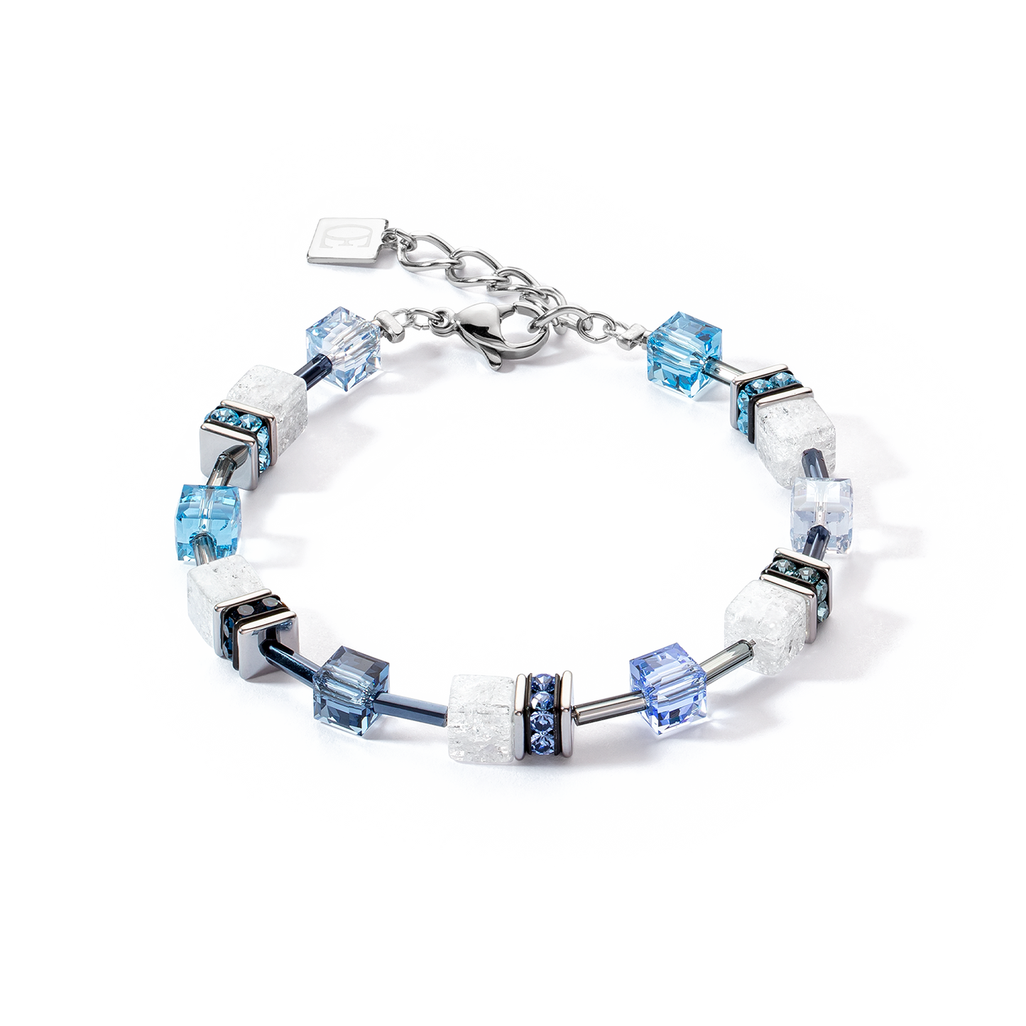 Precious Coeur: Rock Crystal, Swarovski Crystal Rhinestone Rondels Bracelet BLUE