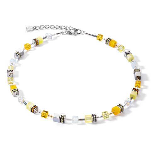 Fresh Coeur: Hematite, Cat Eye, Polaris, Glass & Swarovski Elements Necklace SPRING YELLOW