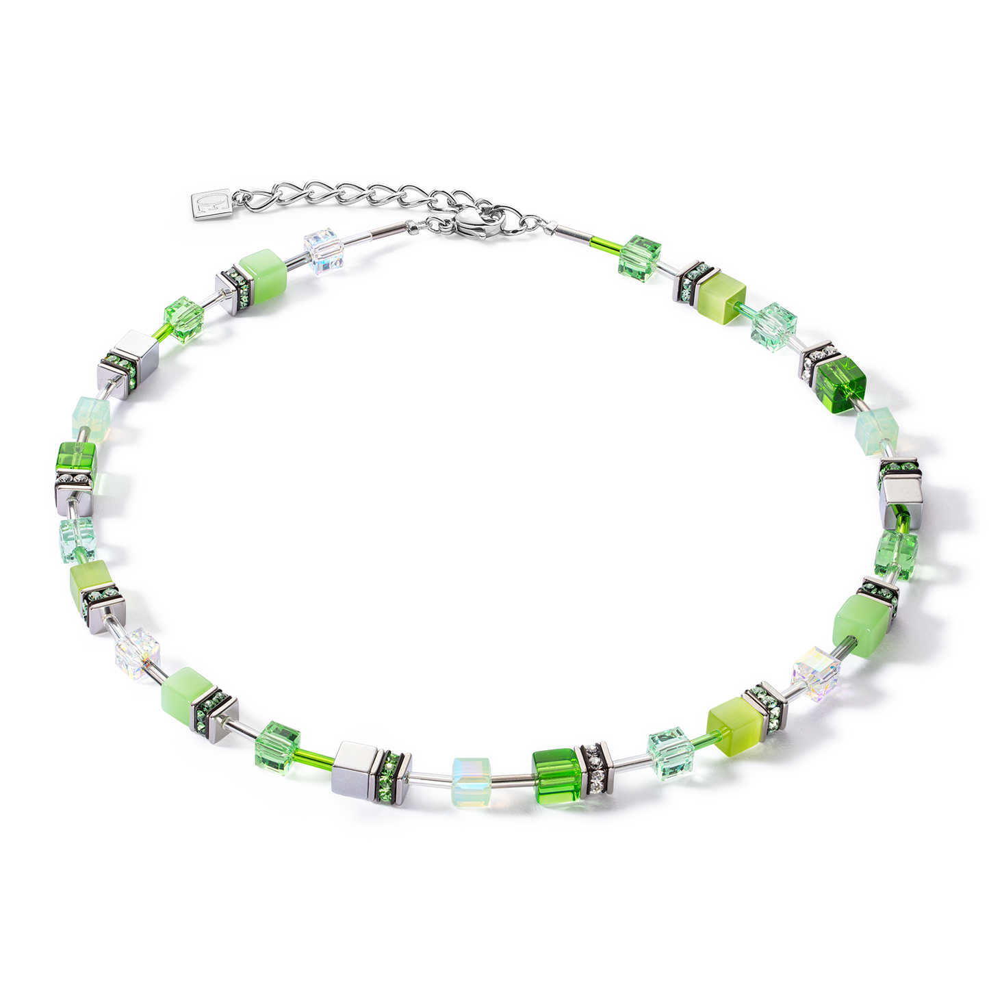 Fresh Coeur: Hematite, Cat Eye, Polaris, glass and Swarovski Elements Necklace SPRING GREEN