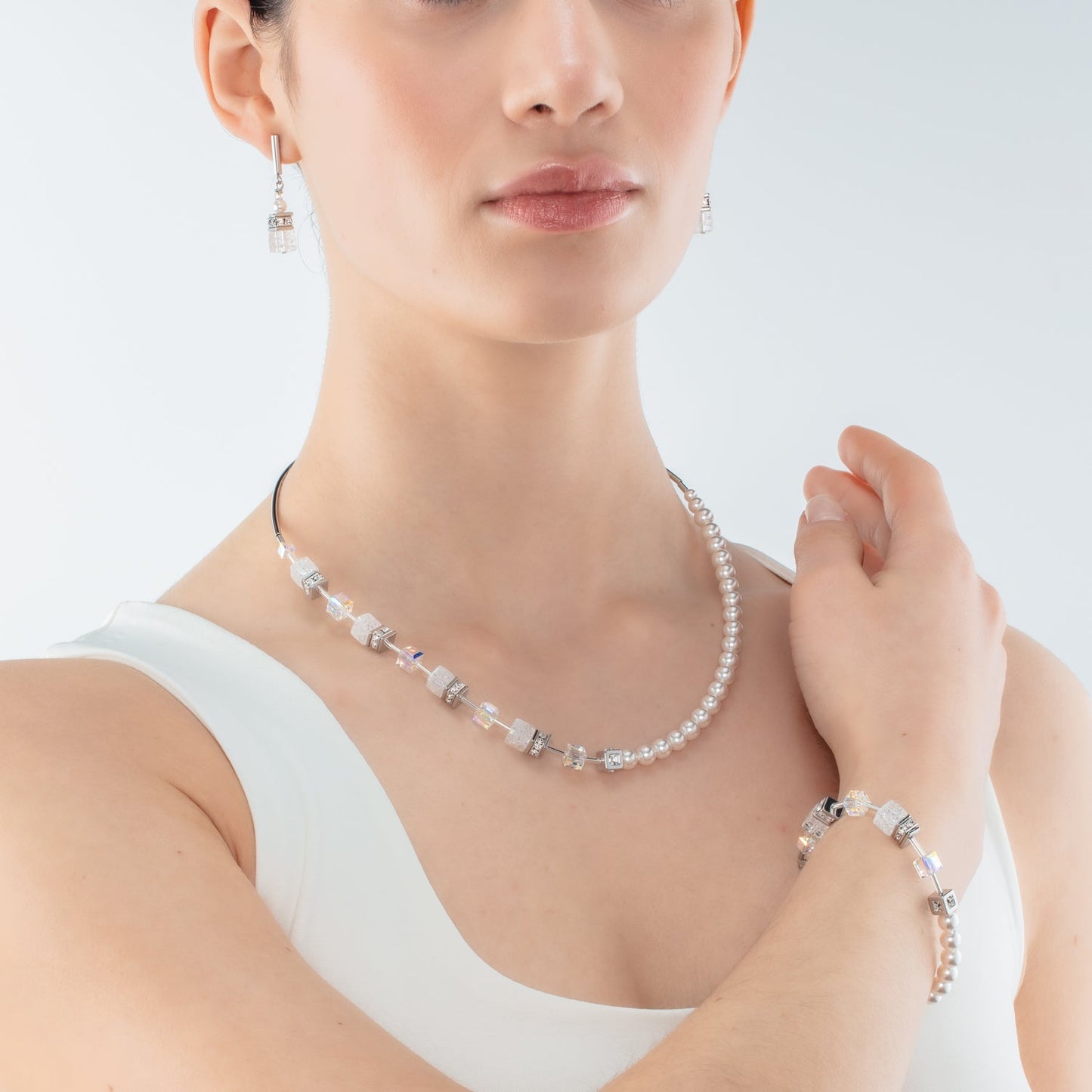 Precious Coeur: Rock Crystal, Crystal Pearls by Swarovski, Swarovski Crystal Necklace