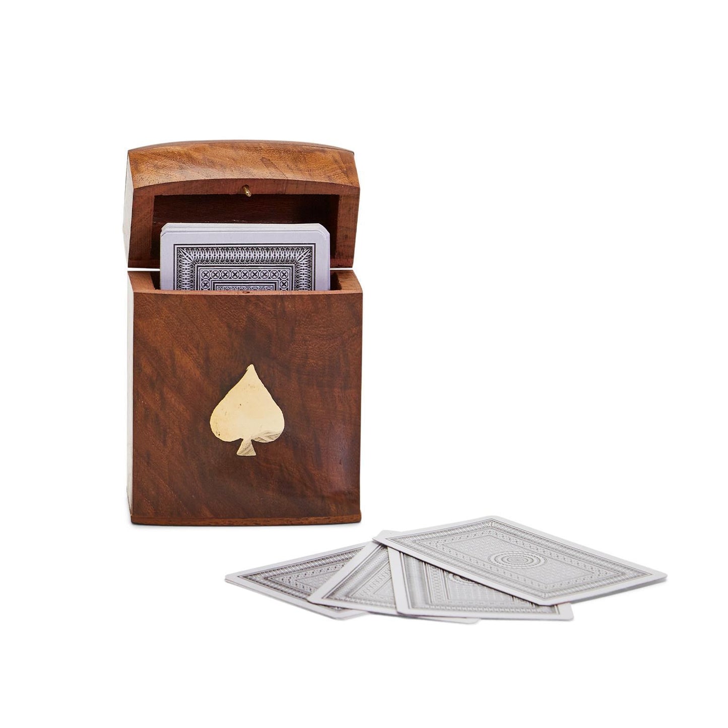 Handcrafted Wooden Playing Card Box with Cards